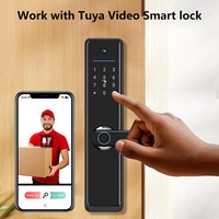 Cerradura Inteligente Biométrica para el Hogar con Escáner de Huellas Dactilares, Manija Tuya Smart Locks, Cámara Frontal Wi-Fi, Acero/Madera, Nube