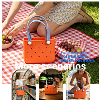 Sac fourre-tout décontracté unisexe en EVA personnalisable, design color-block, ouverture supérieure, doubles bretelles, décoration ajourée, grande capacité