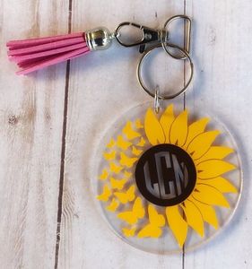<span class=keywords><strong>Porte</strong></span>-<span class=keywords><strong>clés</strong></span> personnalisé en vinyle vierge de grande taille, disque transparent en acrylique, pompon tournesol - Product Image 5