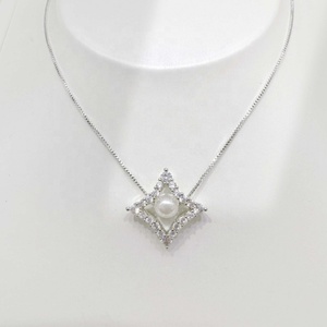 high quality plata 925 silver lady fan Shape pearl <b>necklace</b> wedding bridal classic Rhodium Plated vintage fine pendant <b>necklaces</b> - Product Image 3