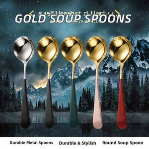 Heavy Duty 304 Stainless Steel Soup & Dessert <b>Spoons</b> Modern Gold <b>Small</b> Design Mirror Polish Anti-Slip Non-Toxic Camping Parties - Product Image 2