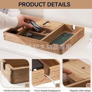 Organizador de escritorio de madera, bandeja rectangular de madera maciza, estilo minimalista, para teléfono, reloj, gafas, auriculares, uso en oficina - Product Image 2