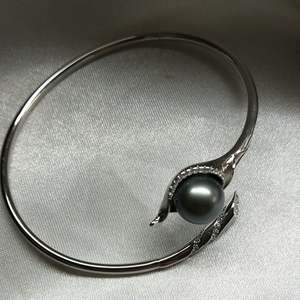 Bracelet élastique en argent S925 avec perle noire de Tahiti de 9-10 mm, bracelets et joncs élégants en perles, idée cadeau - Product Image 2