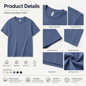 Camiseta Clásica de Cuello Redondo para Hombre, 100% Algodón, con Logotipo Personalizado, Transpirable, Suave, Lisa, Varios Colores, Azul Noche, Venta al Por Mayor - Product Image 4