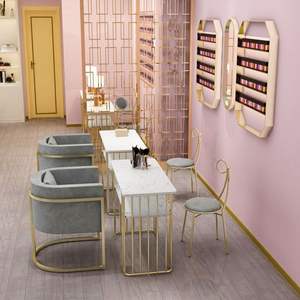 Juego de mesa de manicura de lujo, disponible en versión individual o doble, con tablero de mármol y combinación de silla para servicios de manicura. - Product Image 6