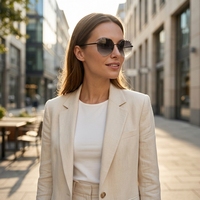 Lunettes de soleil polygonales sans monture pour femmes avec verres polarisés TAC, bord ondulé, branches fines en métal noir, personnalisables, vente en gros