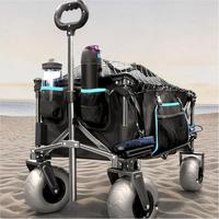 Chariot de plage pliable, imperméable, à quatre roues à ballons, chariot à main portable pour le camping, les courses, les pique-niques, l'utilisation en extérieur