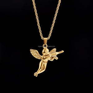 Estilo minimalista Hombres Joyería 316l Acero inoxidable Pvd Gold <span class=keywords><strong>Wing</strong></span> <span class=keywords><strong>Angel</strong></span> Colgante Cuerda trenzada Gargantilla Collar - Product Image 4