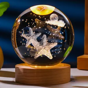 Kanlong Wooden Base Led Night Light Dolphin Snow Man Crystal Ball Light