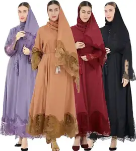 迪拜穆斯林女性Abaya设计时尚优雅的伊斯兰服装刺绣蕾丝设计无衬里