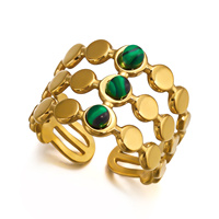 Bague ouverte CUMAI en acier inoxydable plaqué or 18 carats avec pierre verte, motif soleil, réglable, style vintage, bijou de cocktail, étanche, cadeau pour elle