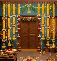Dekorasi Rumah Tradisional India untuk Pernikahan, Ulang Tahun, Diwali, Karangan Bunga Marigold Buatan, Kain Latar Belakang, Lingkaran Karangan Bunga Emas