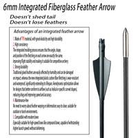 Flèches de chasse de haute qualité à pointe en acier de 6 mm, à plumes intégrées, en fibre de verre, adaptées aux arcs classiques et composites de 10 à 50 lb