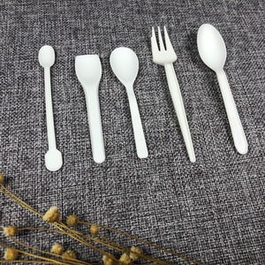Z16 15%off 7 inch biodegradable PLA CPLA plastic black test soup tea ice cream spoon fork knife spork cutlery set