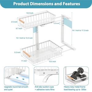Étagère coulissante en métal à double étage pour épices <span class=keywords><strong>Tiroir</strong></span> de rangement détachable pour armoire de rangement - Product Image 5