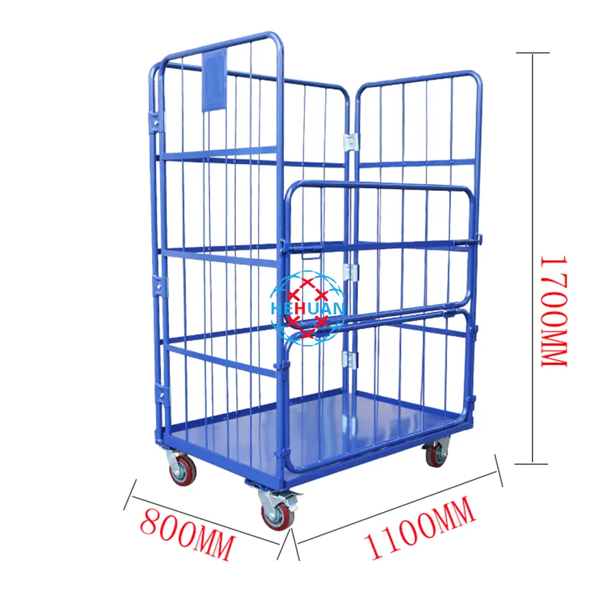 उच्च गुणवत्ता धातु टोकरी हायपरमार्केट परिवहन Foldable जाल भंडारण रैक ट्राली