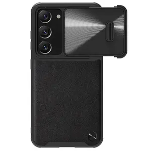 Nillkin phone case with slide semi-automatically camera protector with leather & soft TPU case for Samsung S23/S23+