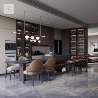 Meuble de cuisine moderne minimaliste XINGRUO sur mesure sans poignées avec vitrine à vin LED pour la rénovation d'appartements de luxe