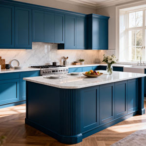 Cuisine ouverte SEA, armoire modulaire du sol au <span class=keywords><strong>plafond</strong></span>, design <span class=keywords><strong>moderne</strong></span> minimaliste écologique, bleu mat, construction en panneaux de mélamine - Product Image 4