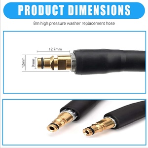 Tuyau haute <span class=keywords><strong>pression</strong></span> noir de 8 m, 600 g, Krcher K2 K3 K4 K5 K7, 400 bars (5800 PSI), système de connexion rapide Click, extension pratique - Product Image 2
