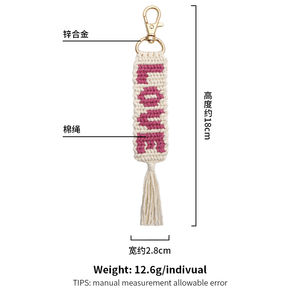 Portachiavi in Cotone con Nappa per San Valentino, Personalizzabile, Fatto a Mano, Stile Boho, Lavorato a Maglia, con Scritta LOVE, in Corda Macramè - Product Image 6