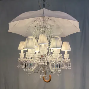 Lustre en cristal de luxe pour villa, décoration de parapluie, suspension E14 pour décoration de mariage