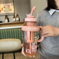 Grande tasse à paille pour PC avec poignée et infuseur à thé, design moderne et minimaliste, idéale pour les étudiantes en été