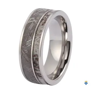 8毫米平边鹿茸订婚男士陨石戒指真钛结婚戒指