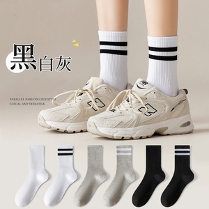 Women's Crew <b>Socks</b> Black White Gray Striped Mid Calf Breathable Regular Casual <b>Socks</b> For Youth Autumn <b>Winter</b> Style - Product Image 2