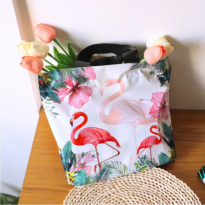 50*45cm Reusable Friendly Mall Shopping Bag Plastic Garments Packaging Loop Handle Custom Logo Bottom Gusset Bag HDPE Printing