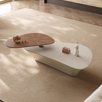 Ensemble de table basse ovale en bois brun Wabi Sabi pour hôtel et salon