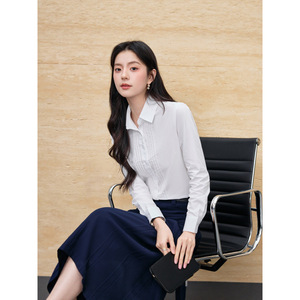 Women's Professional Cotton Long Sleeve Shirt Solid Color Folded Design Office Wear Elegant Commuting Top - Product Image 2