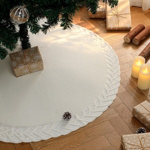 Jupe de sapin de Noël en tricot torsadé blanc crème, motif chevron texturé, en <span class=keywords><strong>acrylique</strong></span>, style ferme, pour base de sapin de Noël, 24/36/48 pouces - Product Image 1