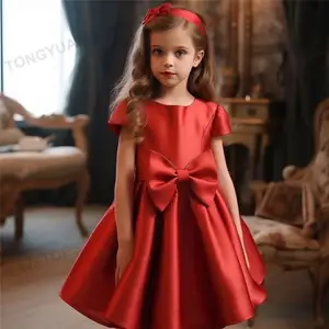 2022 어린이 드레스 파티 착용 짧은 소매 새틴 드레스 어린이 활 공 가운 12 세 소녀 웨딩 드레스