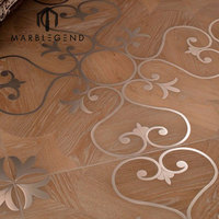 Plancher en bois de bonne conception, incrustation en bois, motifs en acier inoxydable à vendre