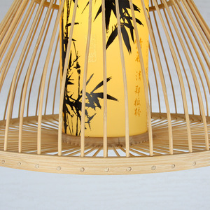 โคมไฟแขวนไม้ไผ่ เส้นผ่านศูนย์กลาง 35 ซม. สูง 40 ซม. พร้อมหลอดไฟ LED ทรงกลมหัวเดียว สำหรับร้านอาหาร ร้านน้ำชา สถานที่พักผ่อน - Product Image 1
