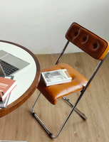 Chaise pliante en cuir ciré de style mid-century, chaise de salle à manger rembourrée de luxe léger avec dossier pour la maison et le café