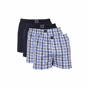 Calzoncillos bóxer de algodón tejido azul marino liso y azul a cuadros, juego de 4 piezas para hombre, cómodos, elásticos y sostenibles. - Product Image 2
