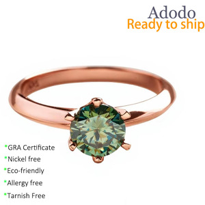 Anello Solitario Classico in <span class=keywords><strong>Argento</strong></span> <span class=keywords><strong>925</strong></span> Placcato Oro Rosa con Moissanite Blu Verde VVS GRA da 0,5 a 5 carati, Taglio Rotondo, Gioiello per Matrimonio - Product Image 1