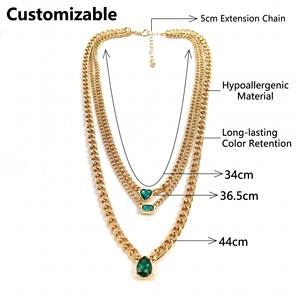 <span class=keywords><strong>Collier</strong></span> <span class=keywords><strong>ras</strong></span> du <span class=keywords><strong>cou</strong></span> multicouche en acier inoxydable étanche plaqué or 18 carats pour <span class=keywords><strong>femme</strong></span>, avec pendentif cœur et goutte d'eau en cristal émeraude et strass, bijou tendance - Product Image 4