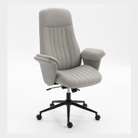 Chaise de bureau à dossier haut grise en cuir PU rayé verticalement, chaise de direction ergonomique confortable avec rembourrage doux et réglage de la hauteur