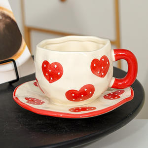 Diseño clásico Underglaze pintado a mano cielo azul nube blanca Taza de cerámica platillo conjunto para desayuno leche café o agua - Product Image 4