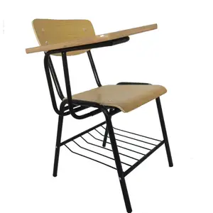 뜨거운 판매 학교 가구 교실 연수실 나무 공부 책상과 키즈 어린이를위한 필기 타블렛 패드가있는 의자