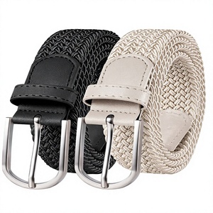 Set di Cinture Elastiche Intrecciate per Uomo e Donna, <span class=keywords><strong>Cintura</strong></span> in Tessuto Elasticizzato 110 cm, Nero e <span class=keywords><strong>Beige</strong></span> - Product Image 1