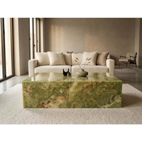 Table basse rectangulaire moderne en onyx vert pakistanais poli SH STONE, design bas, meubles de salon pour appartement