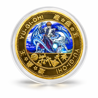 2026 Médaillon Chevalier Dragon Ailé du Ciel, Cinq Motifs de Cartes Anime, Boîtier en Acrylique Plaqué Or