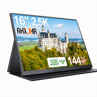 Moniteur portable AHXJKA 16 pouces, écran unique 2560x1600 2.5K, étui en cuir pour créateurs, compatible Win Mac PS5