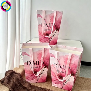 Sac en papier trapézoïdal imprimé sur mesure pour fleuriste, sac cadeau pour bouquet, sac en papier pour emballage de fleurs - Product Image 1