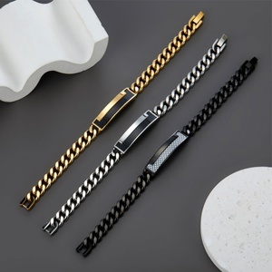 Bracelet pour homme en acier inoxydable 316L personnalisé, gravé, plaqué or 14k 18k, chaîne à maillons tendance pour homme - Product Image 1