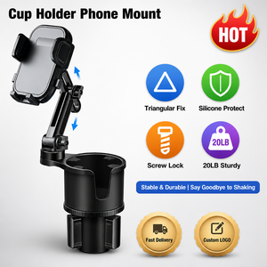 Cup Holder Phone Mount OEM Custom Logo, 2-in-1 Anti-Slip 360&deg; Ball Joint, Private Label Custom Packaging for Your Brand - Product Image 1